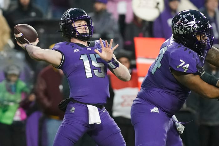 TCU Horned Frogs quarterback Max Duggan throws the ball